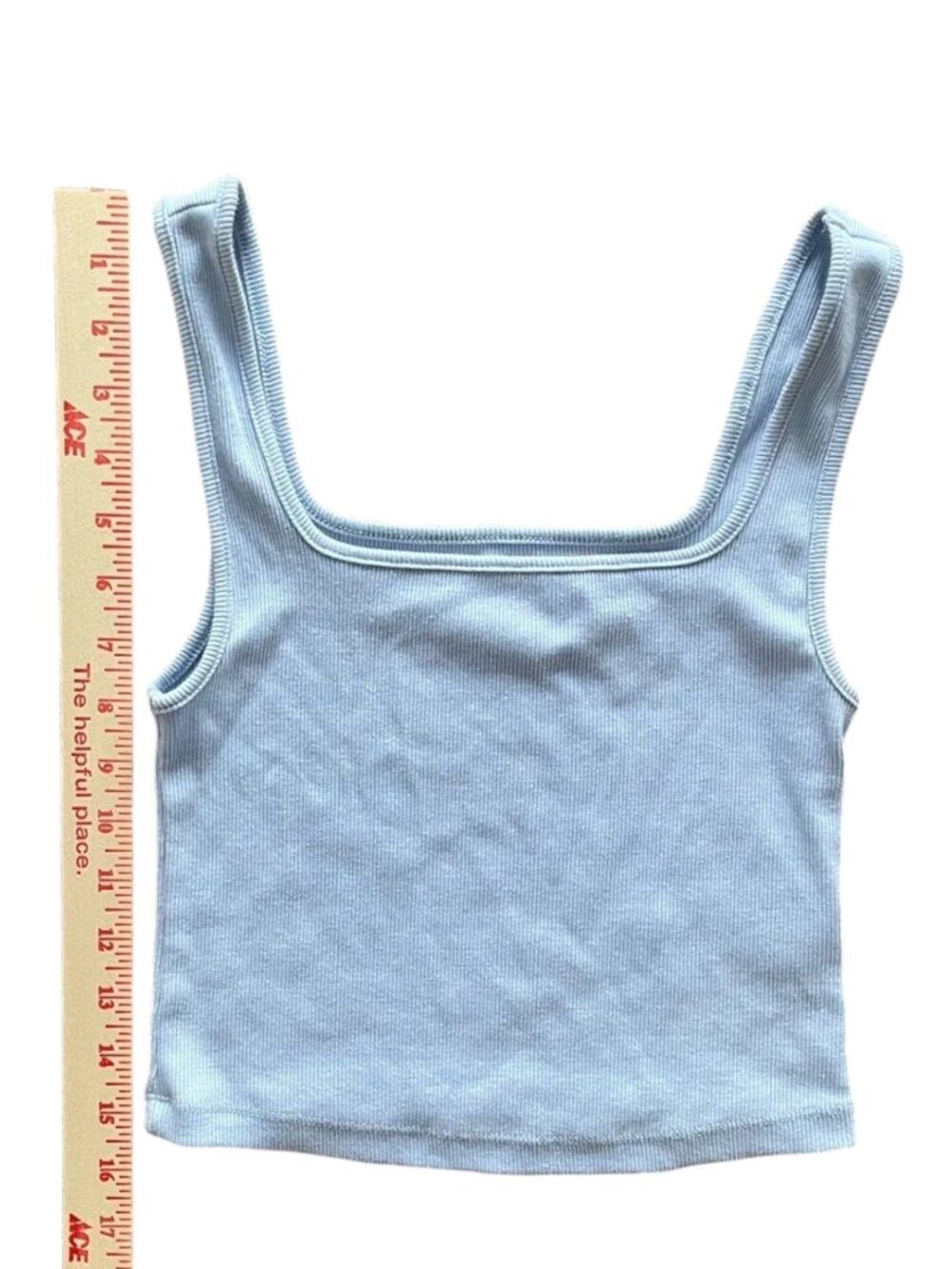 Old Navy Light Blue Ribbed Cropped Tank Top - Square Neck - Size Small Petite - Picture 5 of 5